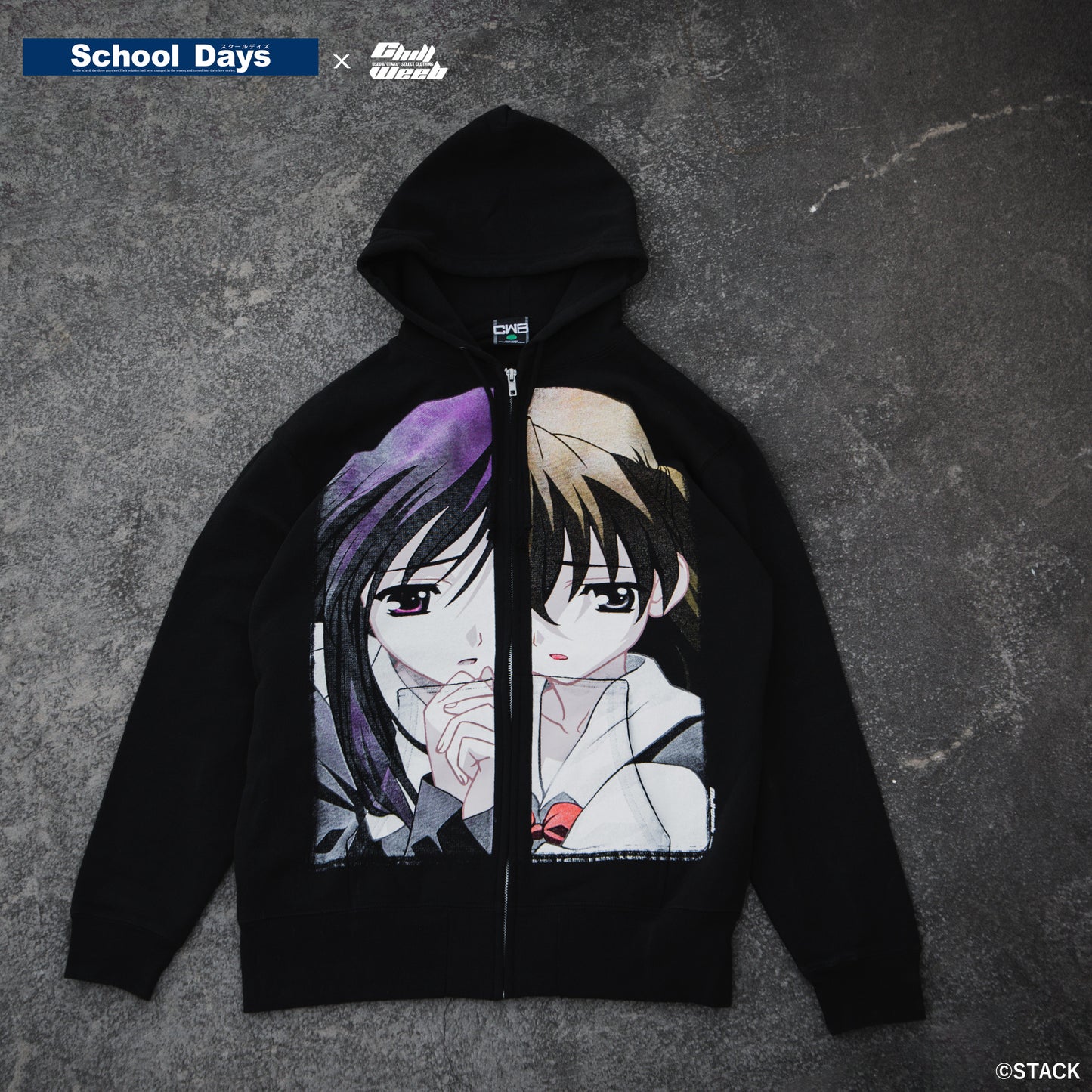 School Days × Chillweeb / Zip-up hoodie “HALF FACES”